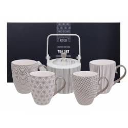 Tokyo Design Studio Ltd Edition Nippon Platinum Tea Set Lines 0.8lt w/ 4 Cups Lines-Star-Raindrop-Wave 