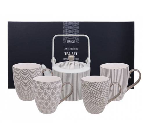 Ltd Edition Nippon Platinum Tea Set Lines 0.8lt w/ 4 Cups Lines-Star-Raindrop-Wave  Tokyo Design Studio