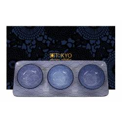 Tokyo Design Studio Nippon Blue Giftset Plate 33.5x13.7x2.1cm + 3 Sauce Dishes Wave/Dot 1/6 