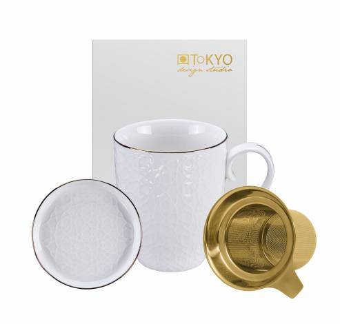 Nippon White Mugset + Golden Filter, Stripe, 380ml, giftbox  Tokyo Design Studio