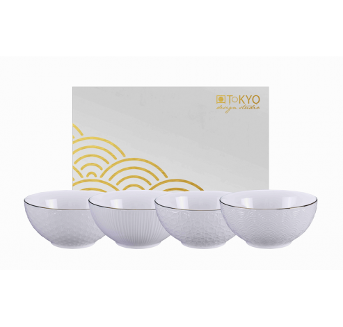 Nippon White set de 4 bols avec bord doré  Tokyo Design Studio
