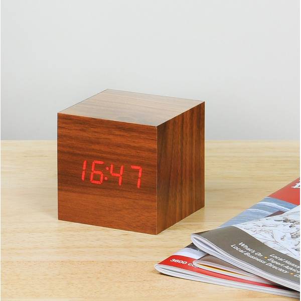 Cube click clock Walnut  / RED LED 