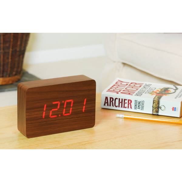 Brick Click Clock Walnut / LED Red 