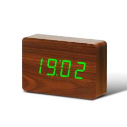 Brick Click Clock Walnut / LED Green 