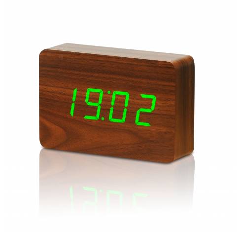 Brick Click Clock Walnut / LED Green  Gingko