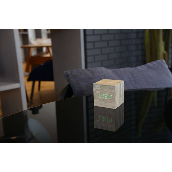 Cube click clock Ash / Green LED 