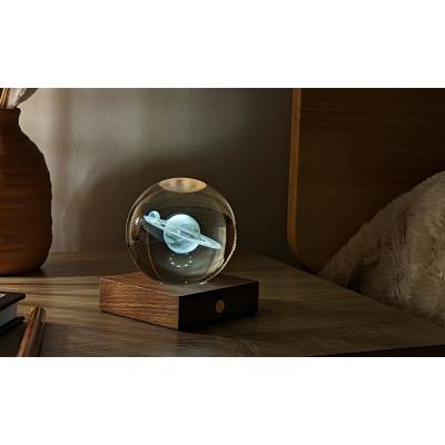 Tafellamp Amber Crystal light 3D laser Saturn  Gingko