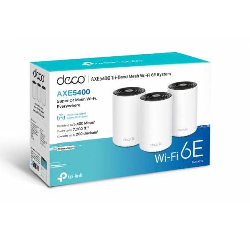 Deco XE75 AXE5400 Tri-band Mesh Wifi 6E-systeem (3 pack)  TP-link