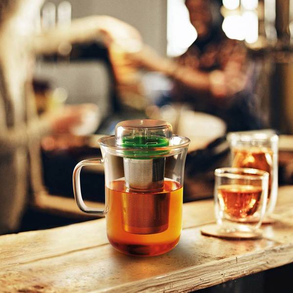 QDO Me Cup thee infuser met mok uit glas groen 400ml 