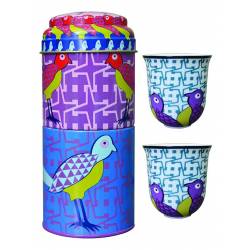 Images d'Orient Tin box with 2 coffee cups 90ml, BIRDS OF PARADISE 