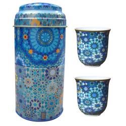 Images d'Orient Tin box with 2 coffee cups 90ml, MOUCHARABIEH BLUE 