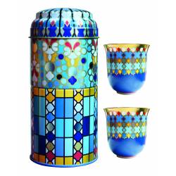 Images d'Orient Tin box with 2 coffee cups 90ml, SURSOCK VITRAIL 
