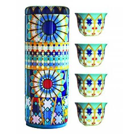Tin box with 4 coffee cups 60ml, SURSOCK VITRAIL  Images d'Orient