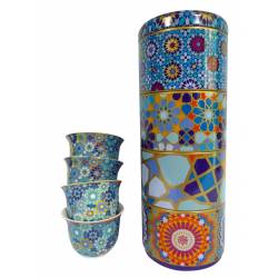 Images d'Orient Tin box with 4 coffee cups 60ml, MOUCHARABIEH BLUE 