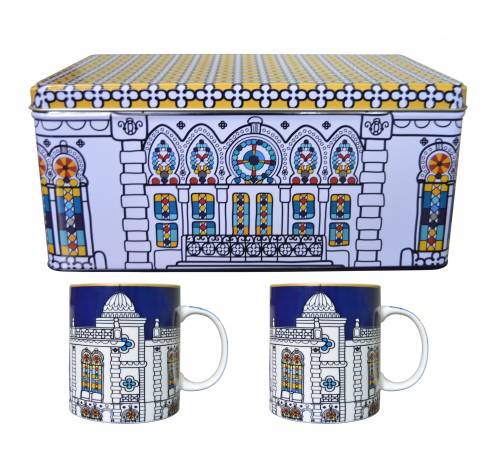 Blikken doos met 2 mugs blauw  Images d'Orient
