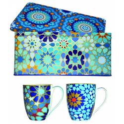 Images d'Orient Tin box with 2 mugs 220ml, MOUCHARABIEH BLUE 