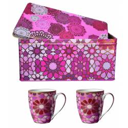 Images d'Orient Blikken doos met 2 mugs roze 