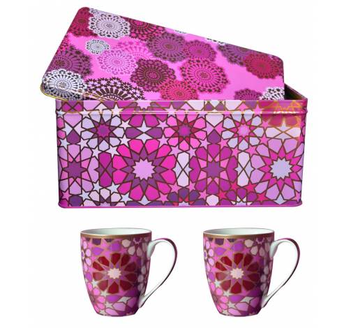 Blikken doos met 2 mugs roze  Images d'Orient