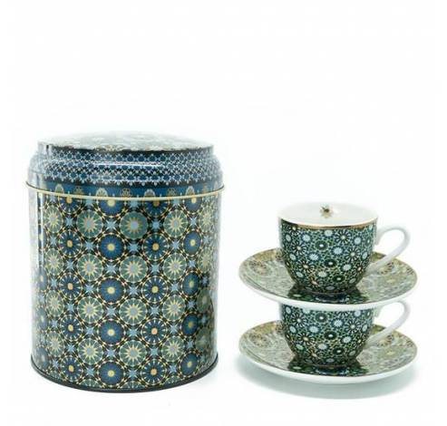 Voorraaddoos met 2 koffiekopjes 90ml & saucers, ANDALUSIA, Jade porcelain, 4pcs  Images d'Orient