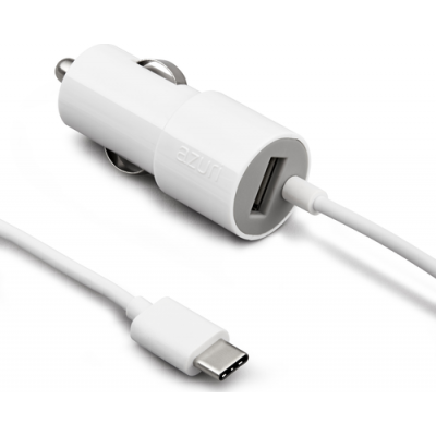 Autolader USB type C-fix cable met extra USB 2.4amp 1.2m wit 