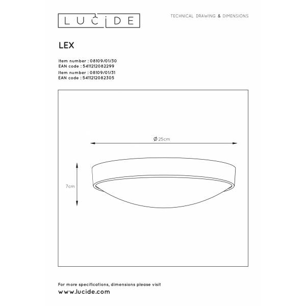 Lucide LEX Plafondlicht 1xE27 D25cm Zwart