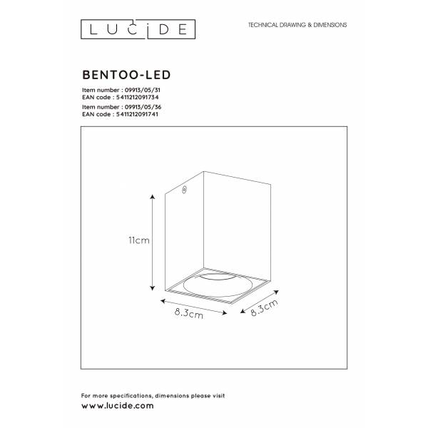Lucide BENTOO-LED Spot GU10/5Wincl L8 W8 H11cm Wit