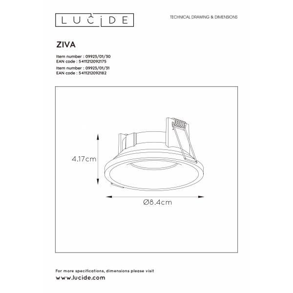 Lucide ZIVA Inbouwspot Rond GU10/5W IP44 Ø8.5cm Zwart