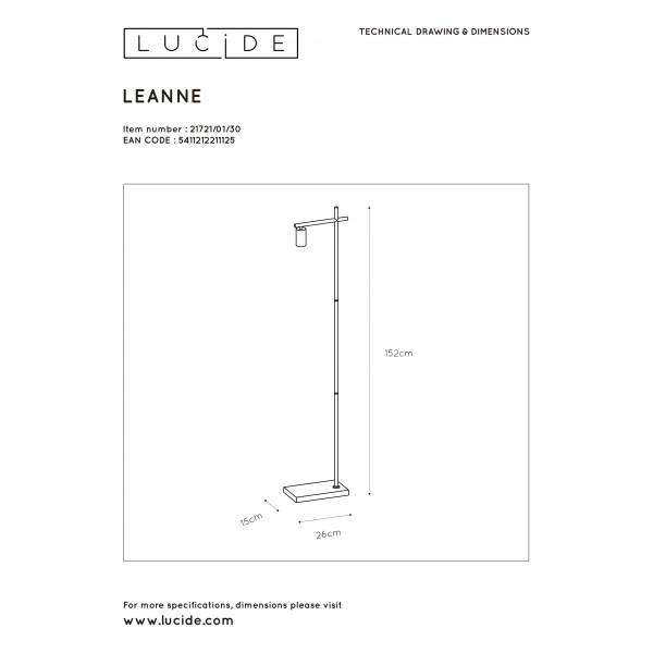 Lucide LEANNE Vloerlamp E27/40W Zwart