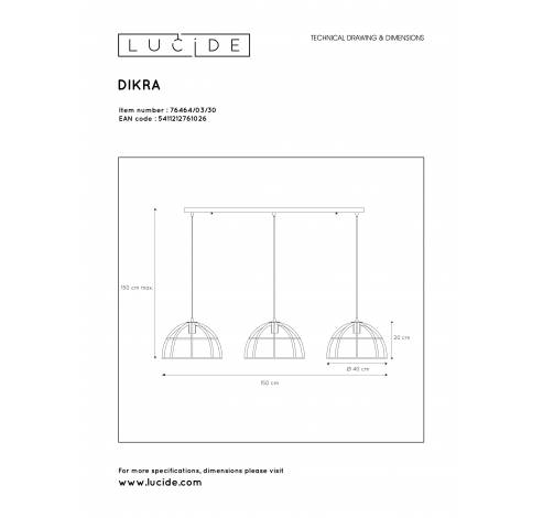DIKRA Hanglamp 3xE27 60W Zwart  Lucide