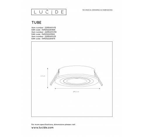 TUBE Spot Inbouw Rond D9cm GU10 excl Zwart  Lucide