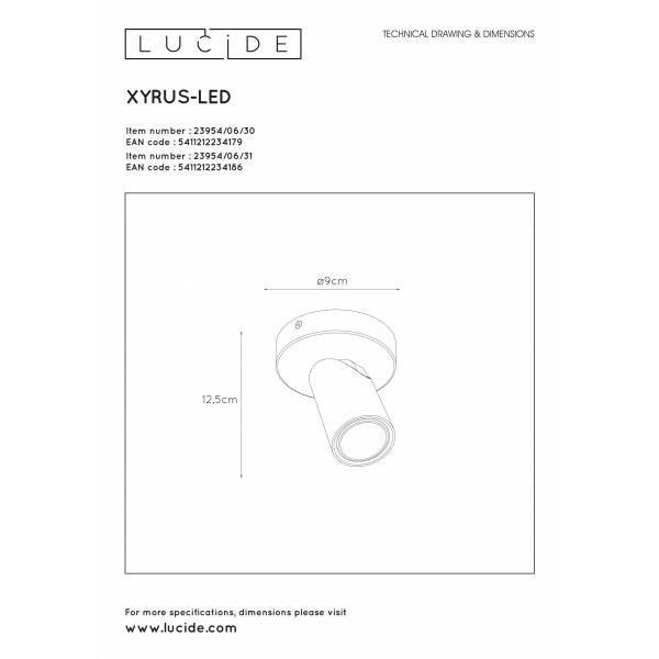 Lucide XYRUS Spot GU10/5W incl. DTW D9 H12.5cm Wit