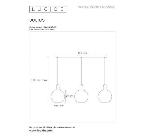 JULIUS Hanglamp 3x E27/25W Smoke Glas  Lucide