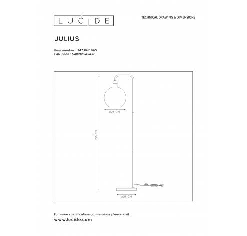 JULIUS Vloerlamp E27/25W Smoke glas/ Zwart Marmer  Lucide