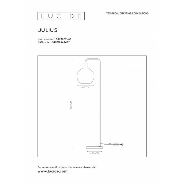 Lucide JULIUS Vloerlamp E27/25W Smoke glas/ Zwart Marmer