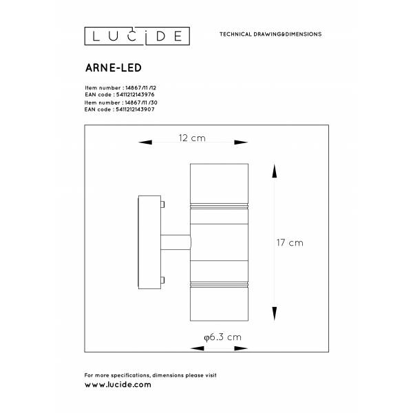 Lucide ARNE-LED Wandlicht 2xGU10/5W 2700K Mat Chroom