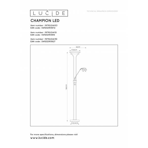 Lucide CHAMPION-LED Leeslamp 20W +4W H180cm 1600+320LM