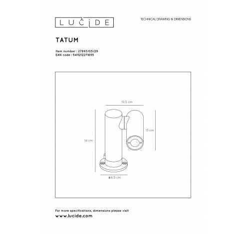 TATUM - Tuinspot Buiten - LED - 1x5W 3000K - IP65 - Antraciet Lucide  Lucide