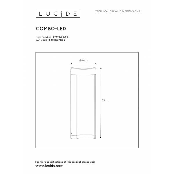 Lucide COMBO - Sokkellamp Buiten - Ø 9 cm - LED - 1x9W 3000K - IP54 - Zwart Lucide
