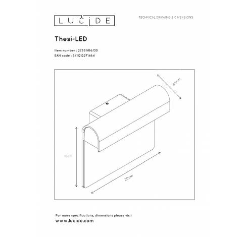 THESI LED - Wandlamp Buiten - LED - 1x8W 3000K - IP54 - Zwart Lucide  Lucide