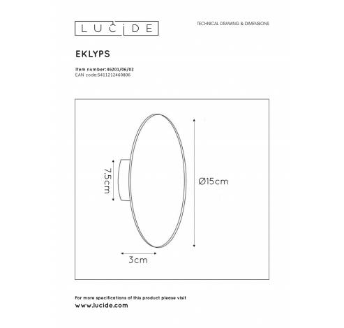 EKLYPS LED - Wandlamp - Ø 15 cm - LED - 1x7W 3000K - Mat Goud / Messing Lucide  Lucide