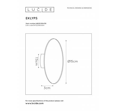 EKLYPS LED - Wandlamp - Ø 15 cm - LED - 1x7W 3000K - Zwart Lucide  Lucide