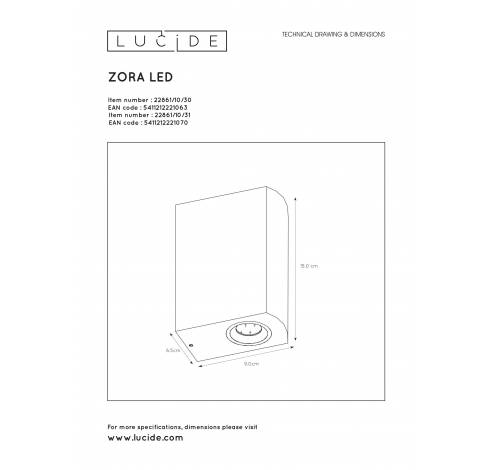 ZORA-LED - Wandspot Buiten - LED Dimb. - GU10 - 2x5W 3000K - IP44 - Zwart Lucide  Lucide