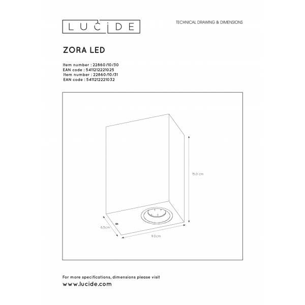 Lucide ZORA-LED - Wandspot Buiten - LED Dimb. - GU10 - 2x5W 3000K - IP44 - Wit Lucide