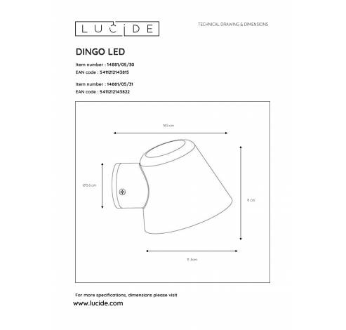 DINGO-LED - Wandlamp Buiten - LED Dimb. - GU10 - 1x5W 3000K - IP44 - Wit Lucide  Lucide