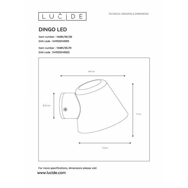 Lucide DINGO-LED - Wandlamp Buiten - LED Dimb. - GU10 - 1x5W 3000K - IP44 - Wit Lucide