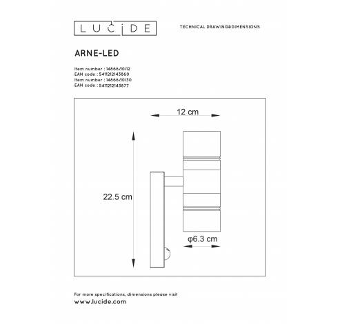 ARNE-LED - Wandspot Buiten - Ø 6,3 cm - LED - GU10 - 2x5W 2700K - IP44 - Mat chroom Lucide  Lucide