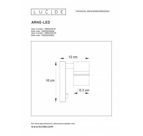 ARNE-LED - Wandspot Buiten - Ø 6,3 cm - LED - GU10 - 1x5W 2700K - IP44 - Mat chroom Lucide  Lucide