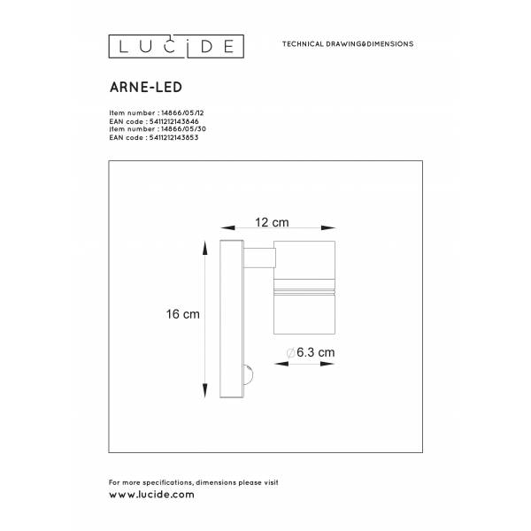 Lucide ARNE-LED - Wandspot Buiten - Ø 6,3 cm - LED - GU10 - 1x5W 2700K - IP44 - Mat chroom Lucide