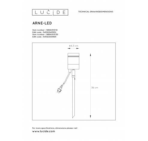 ARNE-LED - Tuinspot Buiten - Ø 6,3 cm - LED - GU10 - 1x5W 2700K - IP44 - Zwart Lucide  Lucide