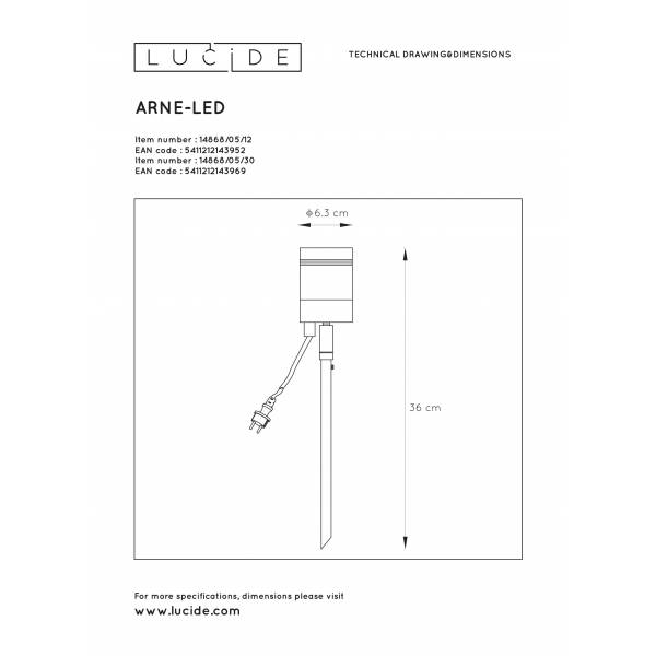 Lucide ARNE-LED - Tuinspot Buiten - Ø 6,3 cm - LED - GU10 - 1x5W 2700K - IP44 - Zwart Lucide